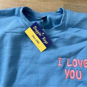 Baggin Rays Blue “I Love You” Crewneck Unisex Sweatshirt made by Gildan- Large